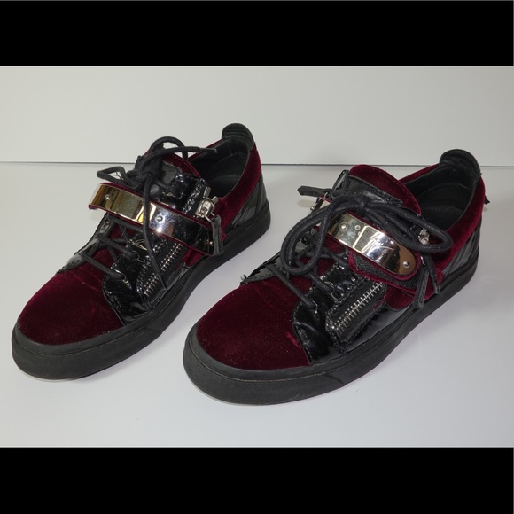 Giuseppe Zanotti Burgundy and Black Velvet Sneakers 37.5 - Picture 2 of 9